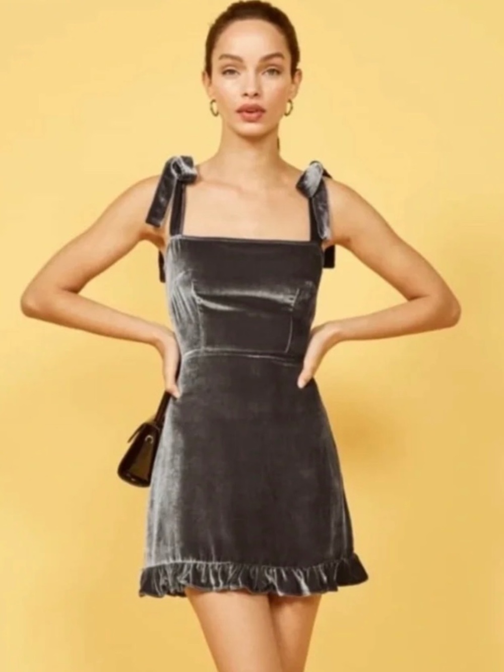 Reformation Gray Velvet Dress